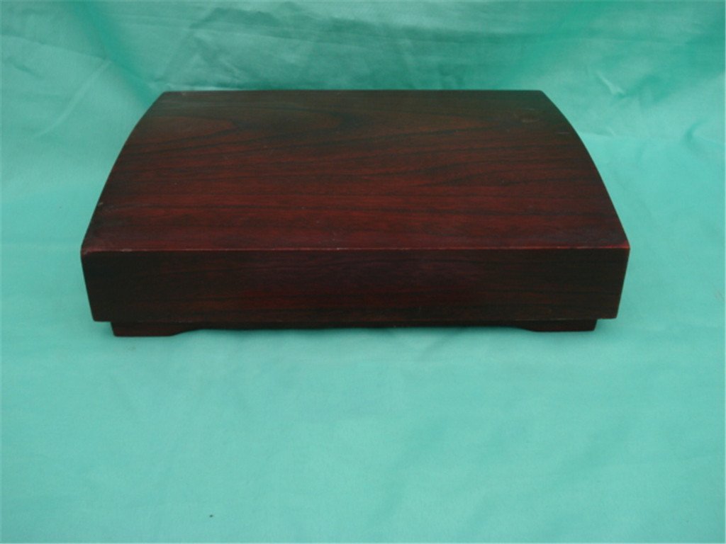 Square rosewood wooden box with curved rounded edges, glossy dark red finish, no visible hardware