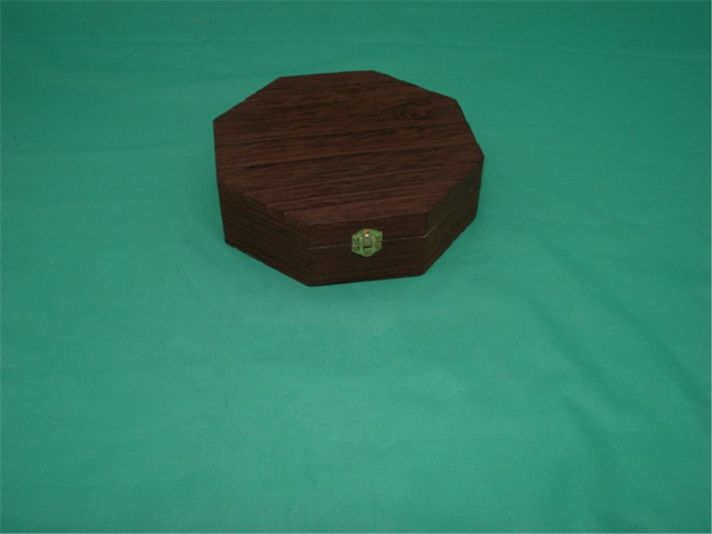 Octagonal dark rosewood wooden box with brass latch