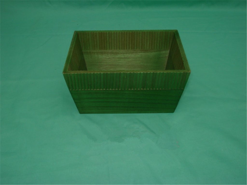 Rectangular green-stained slatted wood trough planter for windowsill and garden