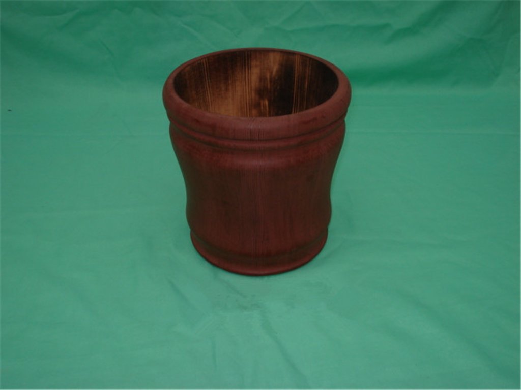 Round tapered wooden flower pot in mahogany stain with fluted rim