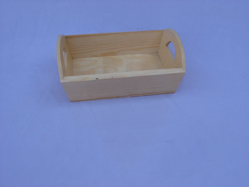 Rectangular wooden serving tray with curved arched cutout side handles