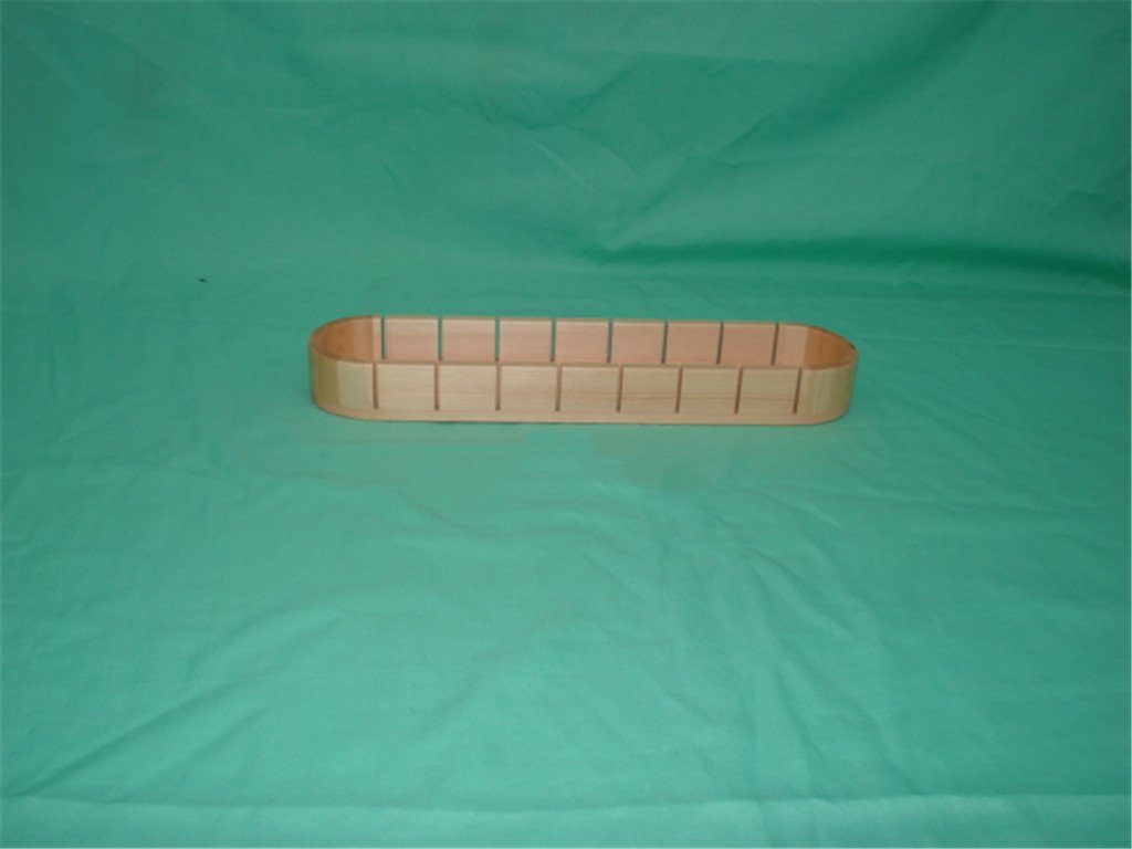 Long oval wooden tea tray with slatted base in natural wood finish