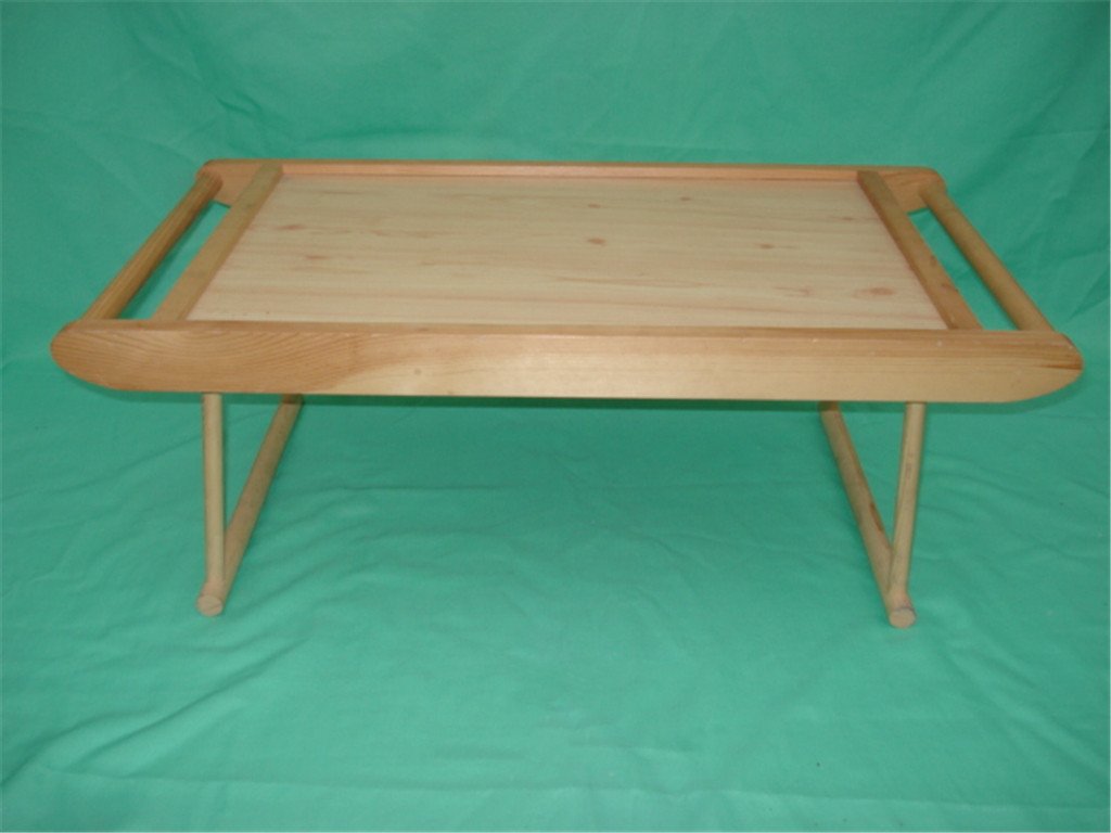 Large rectangular wooden breakfast-in-bed tray with folding legs in natural wood